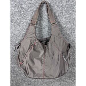 Timbuk2 Scrunchie Yoga Tote Gym Workout Bag Shoulder Grey Red Pockets Zip Hobo